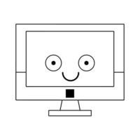 Computer screen cute cartoon in black and white vector