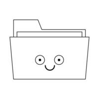 Folder document cute cartoon in black and white vector