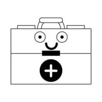 Medical first aids suitcase cute cartoon in black and white vector