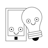 Smartphone and bulb light in black and white vector