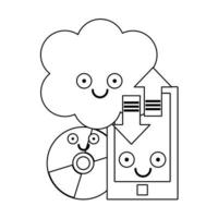 Smartphone and cloud computing with cd rom in black and white vector