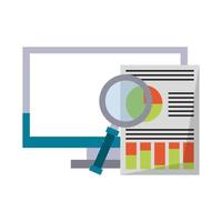 computer with magnifying glass and document vector