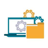 computer with documents folder vector