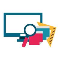 computer with magnifying glass vector illustration