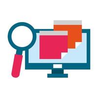 computer with magnifying glass vector illustration
