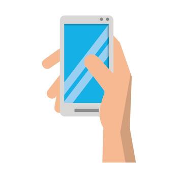 manos usando celular vector