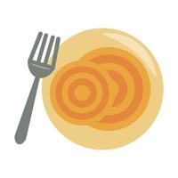 restaurant food and cuisine spaghetti on a plate with a fork icon cartoons vector illustration graphic design