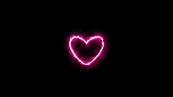 Pink love fire neon sign. Fiery Beating heart. Animation video footage. Looping realistic animation.