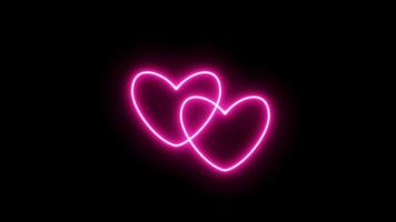 twee kloppende harten in koor. roze neon liefde teken geanimeerde video's. realistische animatie in een lus. video