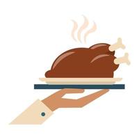 restaurant food and cuisine hand holding a roaster chicken icon cartoons vector illustration graphic design