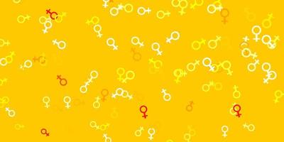 patrón de vector amarillo rojo claro con elementos de feminismo