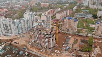 Construction of a residential high rise building. Aerial shooting from the drone