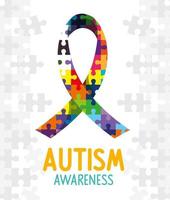 world autism day with ribbon of puzzle pieces vector