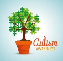 world autism day with tree in pot plant vector