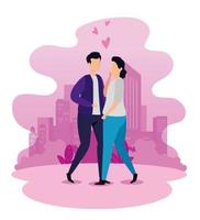 urban scene with young couple vector