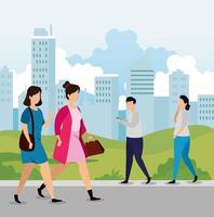 group of people with urban landscape vector