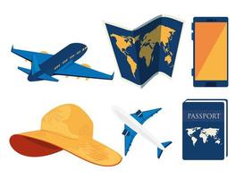 set of summer travel icons vector