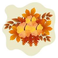 cute flowers with branches and autumn leafs naturals vector