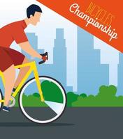 bicycles championship poster with man in bike vector