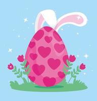 egg easter with ears of rabbit and flowers decoration vector