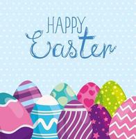 happy easter card with eggs decorated vector