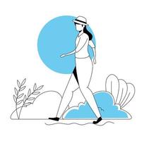 woman walking in park landscape vector