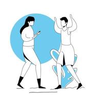 couple practicing exercise in park landscape vector