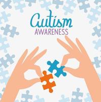world autism day with hands and puzzle pieces vector