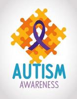 world autism day with puzzle pieces vector