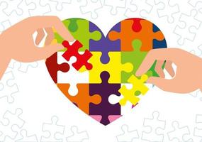 world autism day with heart of puzzle pieces vector