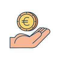 hand with coin money euro isolated icon vector