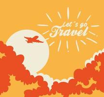 travel poster with airplane flying vector