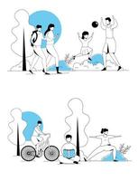 set scenes of people doing activities vector