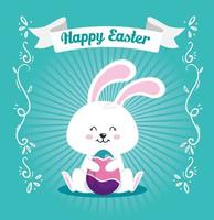 happy easter card with cute rabbit and egg vector
