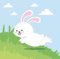 cute rabbit jumping in landscape vector