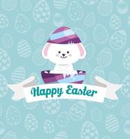 happy easter card with rabbit and egg decorated vector