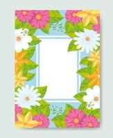 frame with flowers and leafs decoration vector