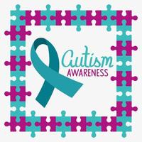 world autism day with ribbon and frame of puzzle pieces vector