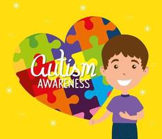 world autism day and boy with puzzle pieces vector