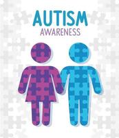 world autism day with silhouettes people vector