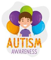 world autism day with boy and balloons helium vector