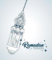 ramadan kareem poster with lantern hanging vector