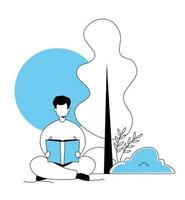 man reading book in park landscape vector