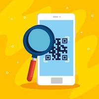 escanear código qr con smartphone y lupa vector