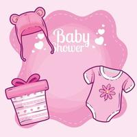 baby shower card with clothes baby and decoration vector
