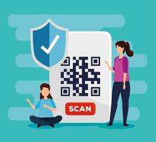 business women with scan code qr vector