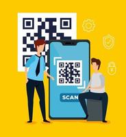 code qr in smartphone with businessmen and icons