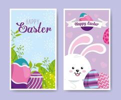 conjunto de tarjetas de feliz pascua con linda decoración vector