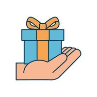 hand with gift box present isolated icon vector