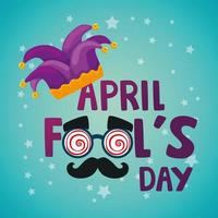 april fools day with hat buffoon and crazy mask vector